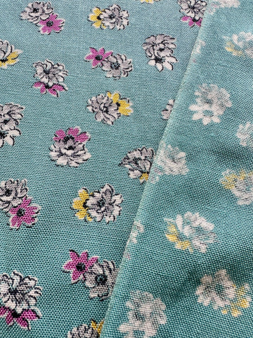 3.5m LEFT: Vintage Fabric MCM 1930s Heavy Dress Cotton Turquoise w/ Floral