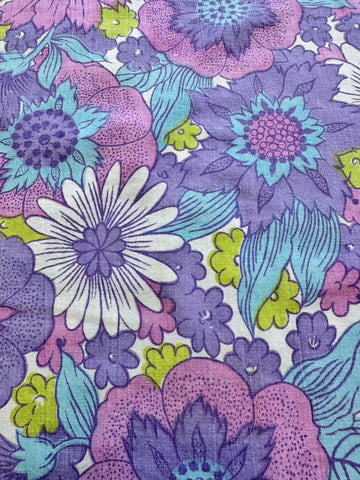 LAST 1/2m: Vintage Fabric Cotton Sheeting 1970s Retro Floral Pattern Used 180cm Wide