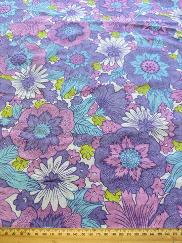 TWO 1/2m LEFT: Vintage Fabric Cotton Sheeting 1970s Retro Floral Pattern Used 180cm Wide