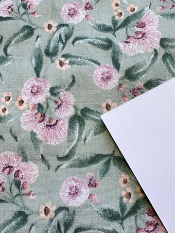 Modern Fabric Cotton Sheeting Pale Green w/ Native Gumnut Style Pattern 130cm Wide
