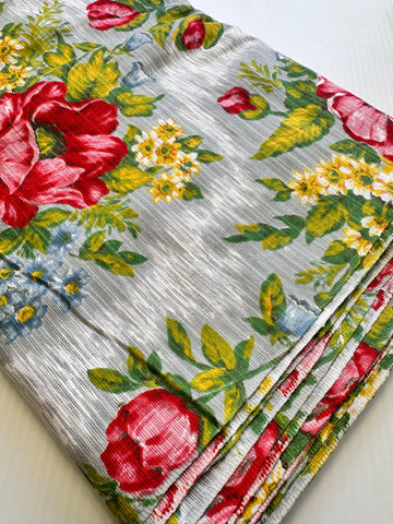 NINE PATTERN REPEATS LEFT: Vintage Fabric MCM 1950s Fabulous Drapery Cotton Cretonne Romantic Flowers 116cm Wide