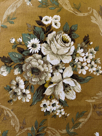 Vintage Fabric Almost Antique 1930s Sanderson Linen Ferrovia on Olive Brown Extra Long 76cm Wide