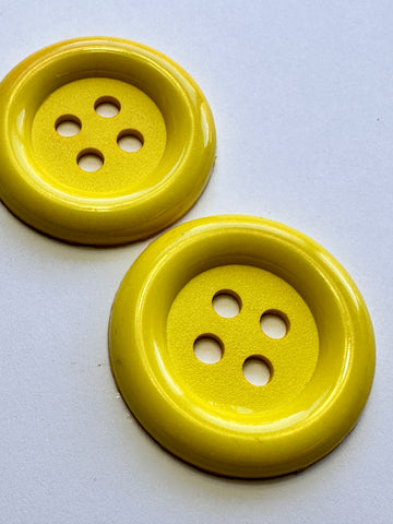 TWO BUTTONS LEFT: Modern Button 2000s Citrus Yellow 4-Hole Plastic Extra Large 50mm