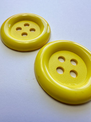 TWO BUTTONS LEFT: Modern Button 2000s Citrus Yellow 4-Hole Plastic Extra Large 50mm