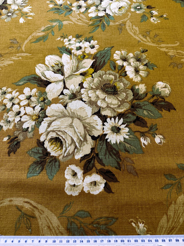 Vintage Fabric Almost Antique 1930s Sanderson Linen Ferrovia on Olive Brown Extra Long 76cm Wide