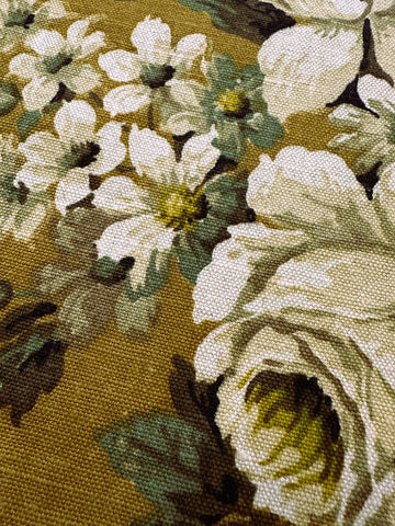 Vintage Fabric Almost Antique 1930s Sanderson Linen Ferrovia on Olive Brown Extra Long 76cm Wide