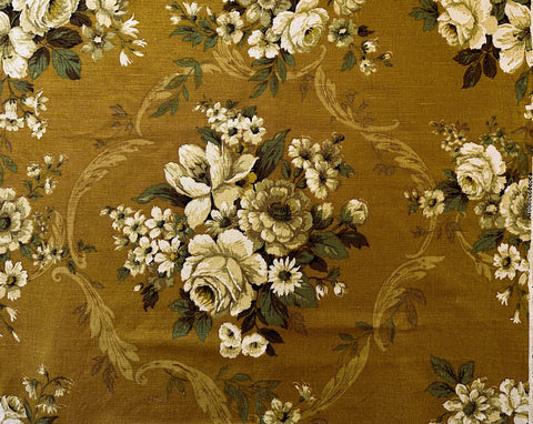 Vintage Fabric Almost Antique 1930s Sanderson Linen Ferrovia on Olive Brown Extra Long 76cm Wide