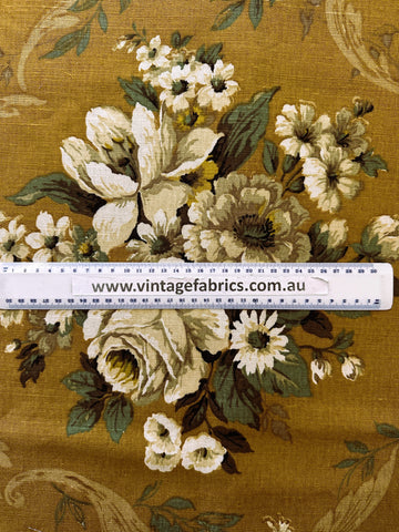 Vintage Fabric Almost Antique 1930s Sanderson Linen Ferrovia on Olive Brown Extra Long 76cm Wide