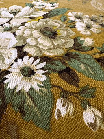 Vintage Fabric Almost Antique 1930s Sanderson Linen Ferrovia on Olive Brown Extra Long 76cm Wide