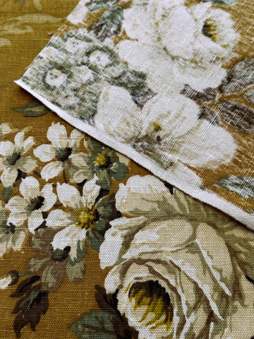 Vintage Fabric Almost Antique 1930s Sanderson Linen Ferrovia on Olive Brown Extra Long 76cm Wide