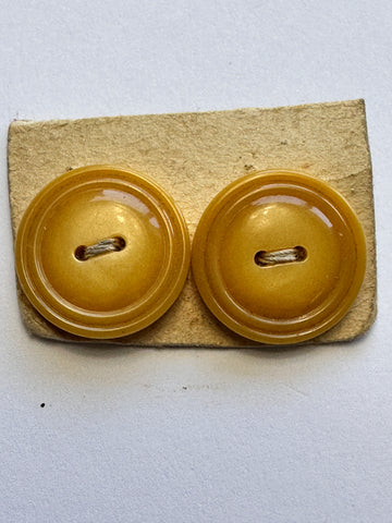 ONE PAIR ONLY: Vintage Buttons 1950s Darker Yellow Casein? 2-Hole on Card 20mm