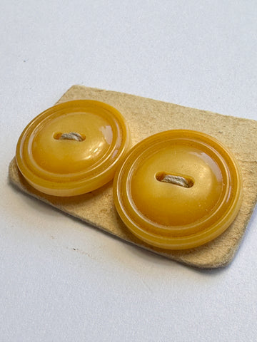 ONE PAIR ONLY: Vintage Buttons 1950s Darker Yellow Casein? 2-Hole on Card 20mm