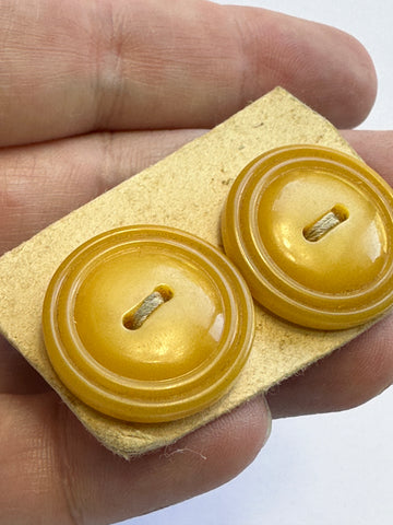 ONE PAIR ONLY: Vintage Buttons 1950s Darker Yellow Casein? 2-Hole on Card 20mm