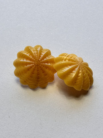 ONE PAIR ONLY: Vintage Buttons 1960s? Early Plastic Flower Star Citrus Yellow Shank 16mm
