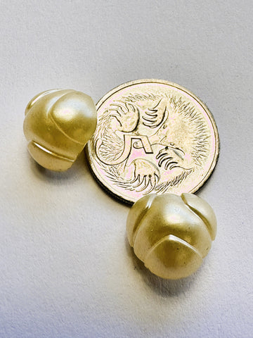 ONE PAIR ONLY: Vintage Buttons 1960s? Pearl Look Pale Yellow Domed Shank 10mm