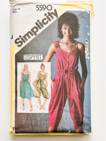 ESPRIT JUMPSUIT IN 2 LENGTHS + PULLOVER SUNDRESS + SASH: Simplicity Sewing Pattern 1983 Size 10 Complete *5590