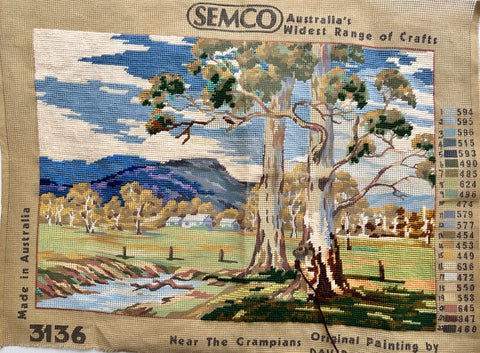 Semco Partially Worked Vintage Embroidery 70s 80s 'Near the Grampians' David Prosser 58cm x 44cm