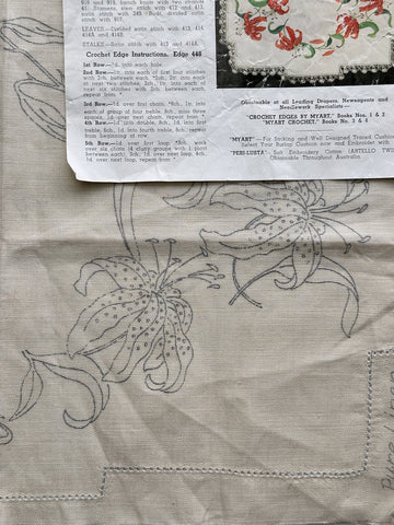ONE ONLY: Myart Embroidery Unworked Stamped 1950s? Linen - Tiger Lily