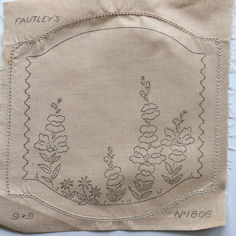 ONE ONLY: Fautleys Embroidery Unworked Stamped 1940s? Linen Doiley - Flowers