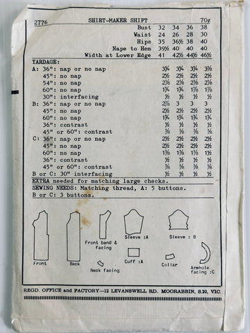 SHIRT-MAKER SHIFT: Weigel's Sewing Pattern 1960s 36 Bust *2776