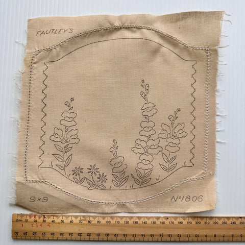 ONE ONLY: Fautleys Embroidery Unworked Stamped 1940s? Linen Doiley - Flowers