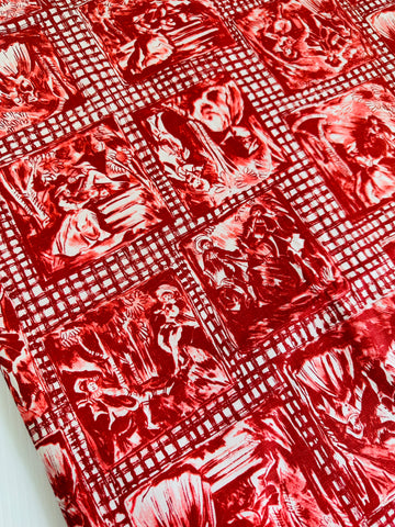 4.5m LEFT: Vintage Fabric 1960s Divine Polished Cotton w/ Pastoral Scenes