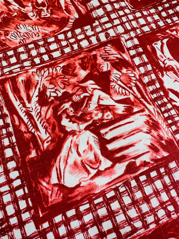 4.5m LEFT: Vintage Fabric 1960s Divine Polished Cotton w/ Pastoral Scenes