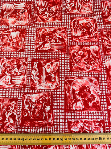 4.5m LEFT: Vintage Fabric 1960s Divine Polished Cotton w/ Pastoral Scenes