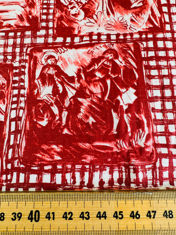4.5m LEFT: Vintage Fabric 1960s Divine Polished Cotton w/ Pastoral Scenes
