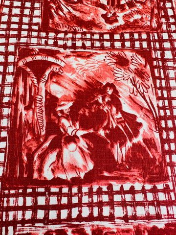 4.5m LEFT: Vintage Fabric 1960s Divine Polished Cotton w/ Pastoral Scenes