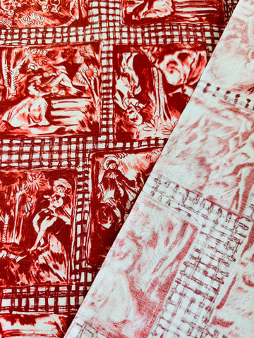 4.5m LEFT: Vintage Fabric 1960s Divine Polished Cotton w/ Pastoral Scenes