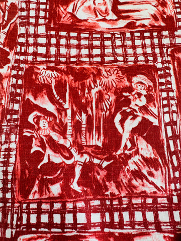 4.5m LEFT: Vintage Fabric 1960s Divine Polished Cotton w/ Pastoral Scenes