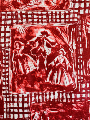 4.5m LEFT: Vintage Fabric 1960s Divine Polished Cotton w/ Pastoral Scenes