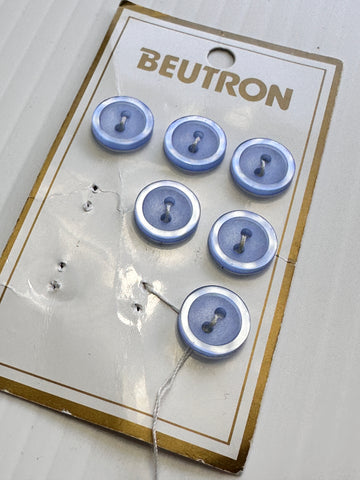 ONE SET ONLY: Vintage? Buttons Beutron New on Card Cornflower Blue 2-Hole 11mm x 6