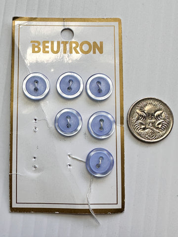ONE SET ONLY: Vintage? Buttons Beutron New on Card Cornflower Blue 2-Hole 11mm x 6