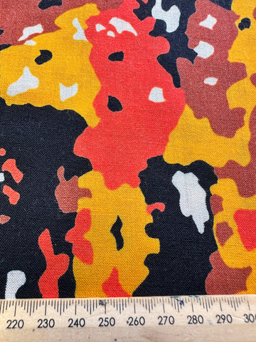 2m LEFT: Vintage Fabric Cotton Blend 1970s Bright Abstract Splotch 110cm Wide