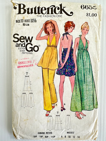 HALTER DRESS TUNIC & PANTS: Butterick Sewing Pattern 1971 Size 10 *6655