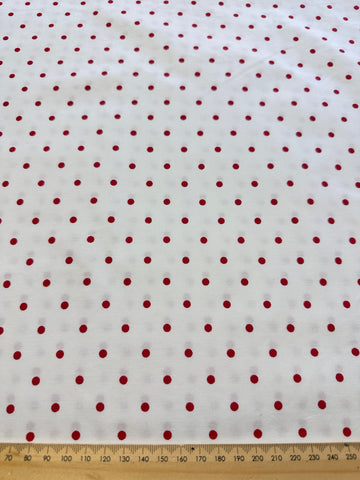 SINGLE FAT QUARTER: Vintage Fabric Cotton Blend Sheeting 2000s Laura Ashley Red/Pink Dots on White 50cm x 50cm