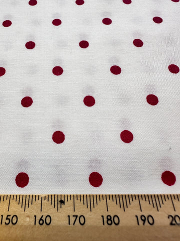 SINGLE FAT QUARTER: Vintage Fabric Cotton Blend Sheeting 2000s Laura Ashley Red/Pink Dots on White 50cm x 50cm