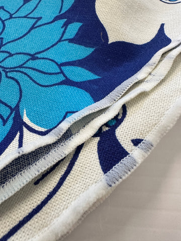 TABLECLOTH: Vintage? Fabric Unused Retro Blue Floral Roung Tablecloth 166cm Diameter
