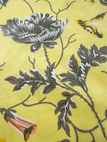Vintage? Modern? Fabric 1980s? Beautiful Bright Yellow Cotton Chintz w/ Muted Floral 138cm Wide