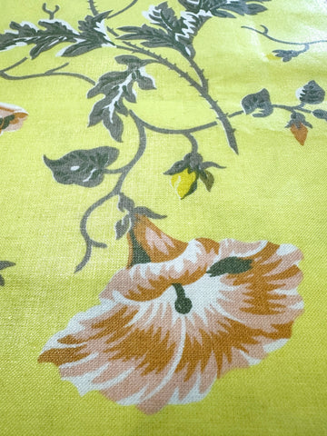 Vintage? Modern? Fabric 1980s? Beautiful Bright Yellow Cotton Chintz w/ Muted Floral 138cm Wide