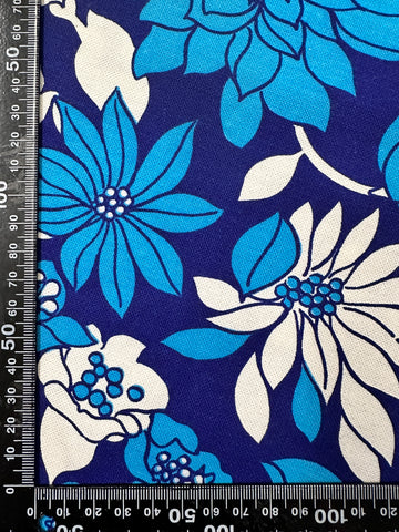 TABLECLOTH: Vintage? Fabric Unused Retro Blue Floral Roung Tablecloth 166cm Diameter