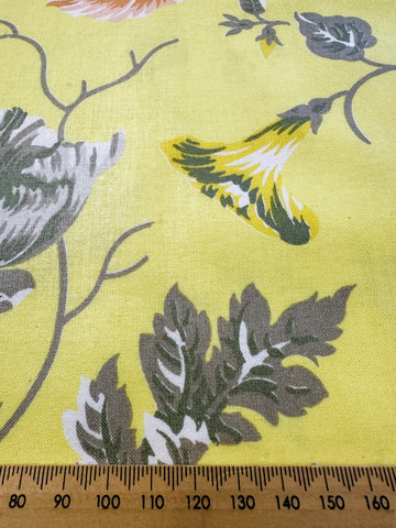 Vintage? Modern? Fabric 1980s? Beautiful Bright Yellow Cotton Chintz w/ Muted Floral 138cm Wide