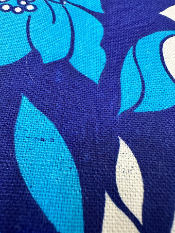 TABLECLOTH: Vintage? Fabric Unused Retro Blue Floral Roung Tablecloth 166cm Diameter