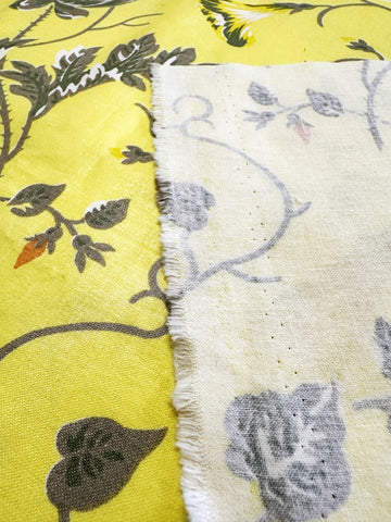 Vintage? Modern? Fabric 1980s? Beautiful Bright Yellow Cotton Chintz w/ Muted Floral 138cm Wide
