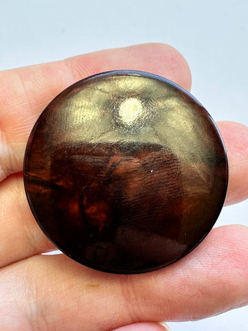 LAST BUTTON: Vintage Button Bright Brown Faux Marbling Shank Shiny Plastic 37mm