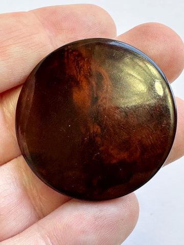 LAST BUTTON: Vintage Button Bright Brown Faux Marbling Shank Shiny Plastic 37mm