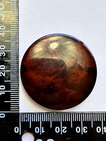 LAST BUTTON: Vintage Button Bright Brown Faux Marbling Shank Shiny Plastic 37mm