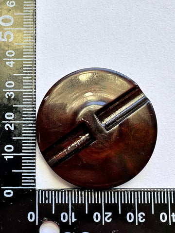 LAST BUTTON: Vintage Button Bright Brown Faux Marbling Shank Shiny Plastic 37mm